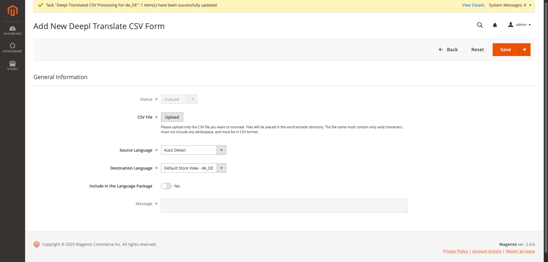 Add New DeepL Translate CSV Form