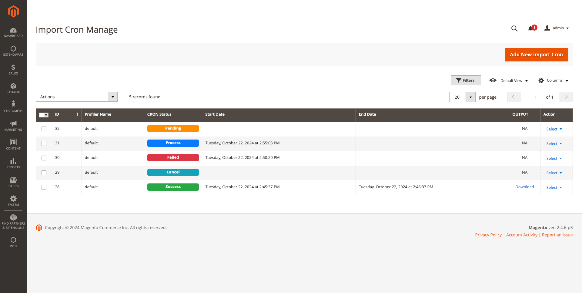 IMPORT CRON MANAGE GRID