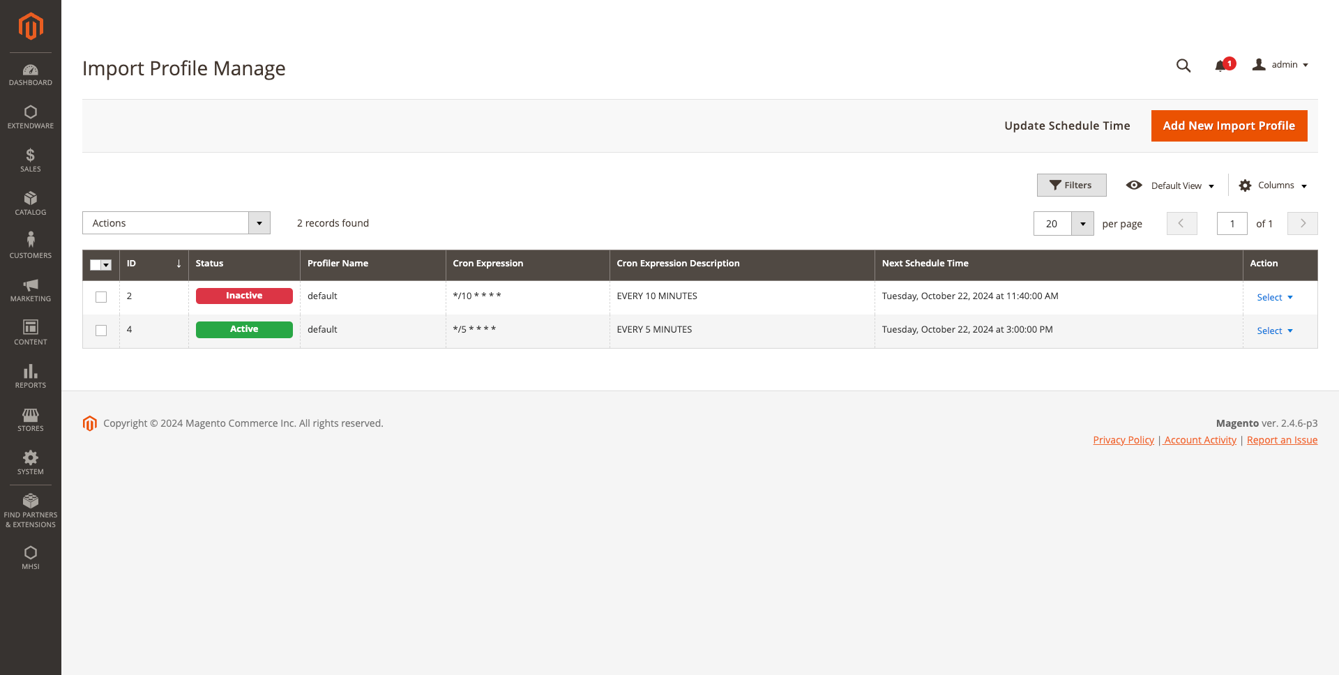 IMPORT PROFILE MANAGE GRID