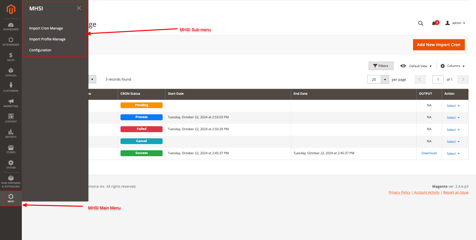 IMPORT CRON AND PROFILE MENU